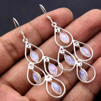 Pendiente araña piedra lunar-925 plata esterlina ropa de fiesta joyería, regalo de boda Foto 1 de 4