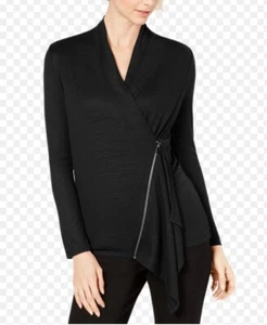 Alfani Draped Asymmetrical Sweater Black With Zipper - Picture 1 of 11
