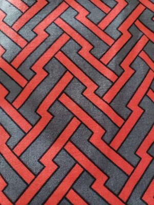 Vntg Sewing Fabric Springs Mod Red Charcoal Gray Black Geometric 34.5X45" Cotton - Image 1 of 2
