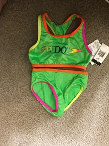 New Little Girls sz 4 Speedo 2 pc Racerback swimsuit Bright Green w accent color - Picture 1 of 1
