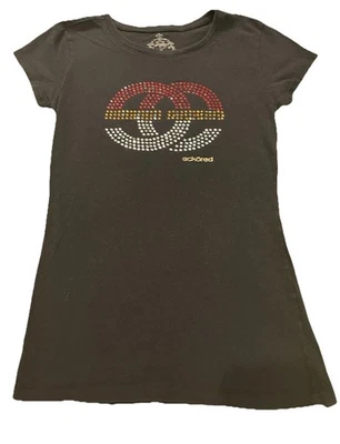 Camiseta Ecko Negra Estrás Tachonada Mangas Cortas Mujer Mediana Falta Piedras Foto 1 de 4