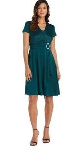 R&M Richards Cascade Wrap Dress, Emerald, 8P - Picture 1 of 1