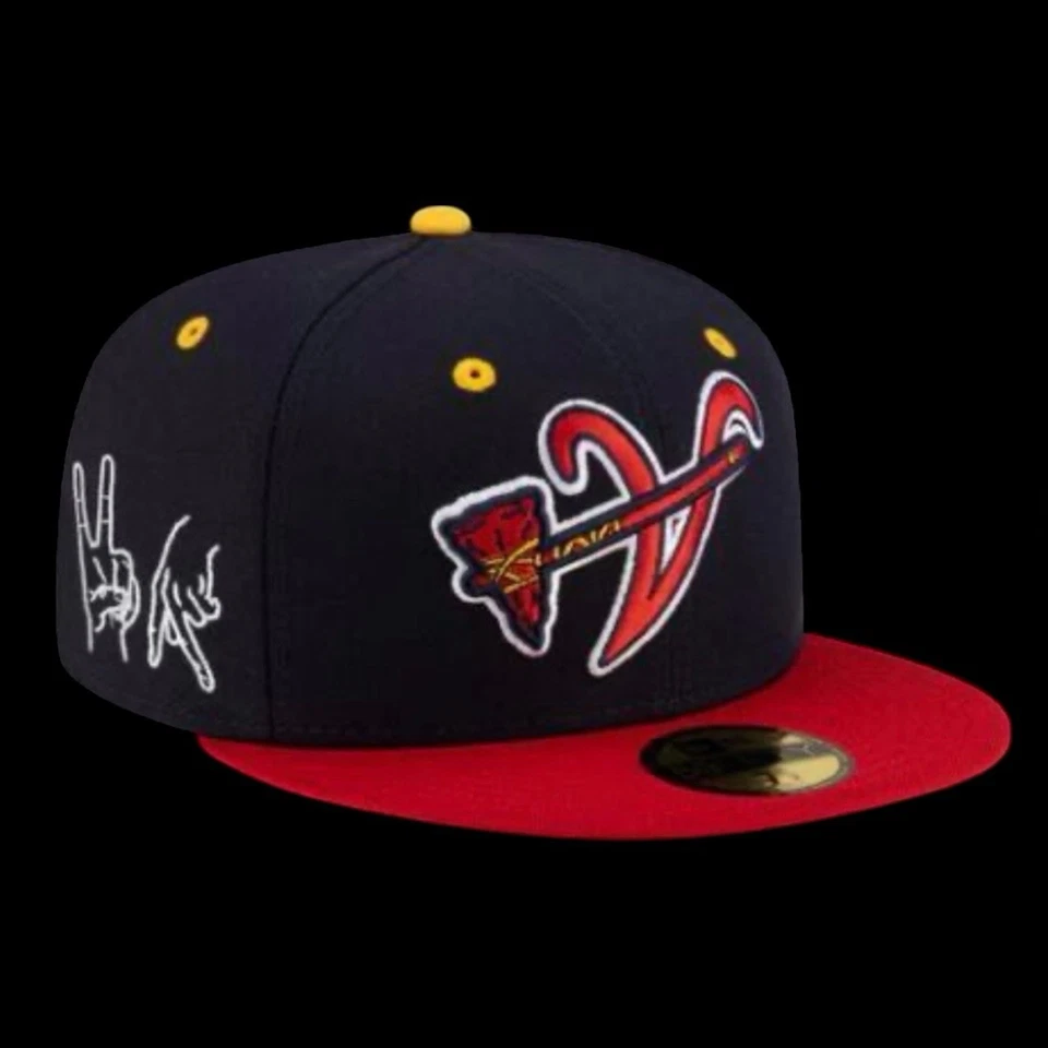 Atlanta Braves x Usher Upside Down A  Peace Up A-Town Down Fitted Cap Black Red - Image 1 of 4