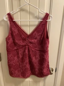 Vintage Old Navy M Top Tank Sleeve Blouse Floral Medium Shirt Pink Burgundy Y2K - Picture 1 of 5