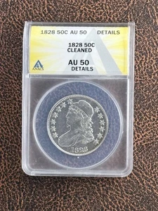 1828 Capped Bust Silver Half Dollar, ANACS AU50 Details, Nice Coin, Free Ship - Picture 1 of 2