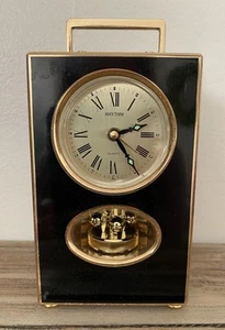 Vtg Rhythm Black & Brass Pendulum Mantle Desk Clock - Picture 1 of 11
