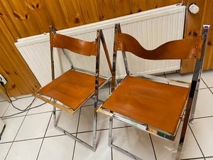 2 Lübke Klappstühle Chrom / Leder 70er Vintage Design Fantoni & Geraci - Bild 1 von 13