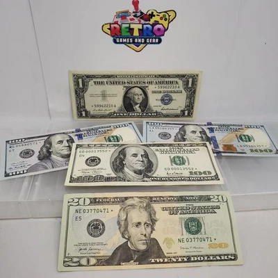*Rare* STAR NOTE LOT OF 5! $1 x1 (Silver Certificate), $20 x1, $100 x3 - $321 FV - Image 1 of 4