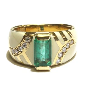 18k yellow gold .15ct diamond emerald gemstone painted ring 7.4g 4 - Picture 1 of 7