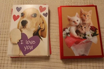 Lot of 20 Recycled Greetings Valentine's Cards 2 styles dogs & cats-Papyrus card - Image 1 of 4