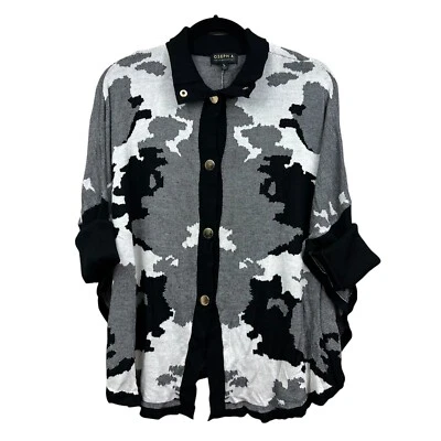 Joseph A. Womens Cardigan Sweater Mock Neck Snap Button Black White Sz L - Image 1 of 4