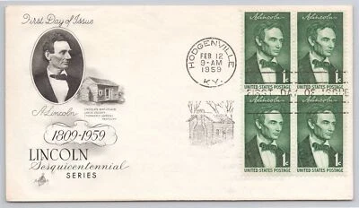 First Day Cover Scott's #1113 Abraham Lincoln 1959 Hodgeville KY 1959  4 Panel - Image 1 of 2