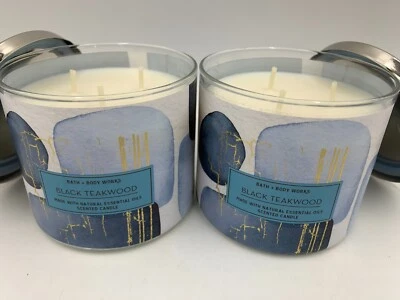 Bath & Body Works Black Teakwood Essential Oil 3 Wick Candle 14.5 oz S/2 #A206 - Image 1 of 4