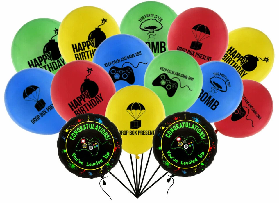 Globos de látex para juegos de 12 colores + 2 láminas FELICITACIONES has subido de nivel  Foto 1 de 1