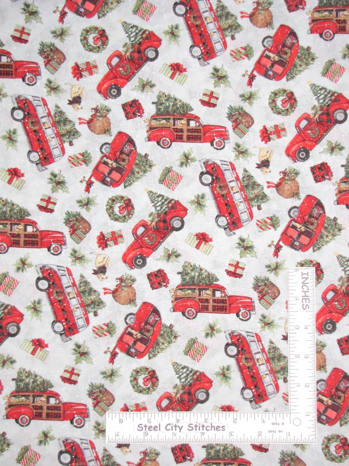 Christmas Bus Car Camper Truck Toss Cotton Fabric Springs Cp66692 by The Yard