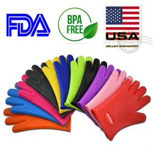Silicone BBQ Heat Resistant Gloves Oven Grill Pot Holder Kitchen Cooking Mitts - Picture 1 of 24