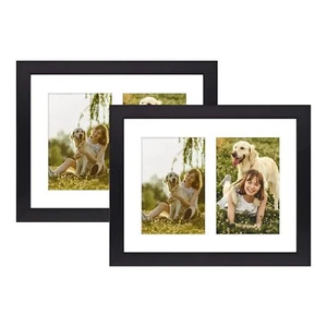 4x6 Doppel Bilderrahmen in Schwarz - 8x10 Collage Massivholz mit Hartglas - Bild 1 von 7