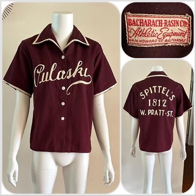 1940s Chain Stitch Cotton Twill Womens Baseball Shirt Sportswear Uniform Top VTG - Image 1 of 4