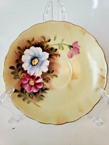 Vintage Enesco Saucer E1432 ~ Rose Floral Gold Spring Easter Hand Painted China - Picture 1 of 5