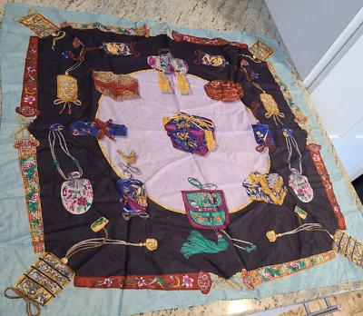 Bufanda Etro Vintage Raro Patrón Arte Delle Lacche Pájaros Ciervos Oriental 26" Foto 1 de 4