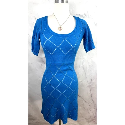 Vestido Betsey Johnson Vintage y2k Crochet Tejido Talla S Azul Bling Babydoll Malla 00s Foto 1 de 4