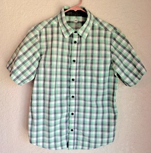 Wonder Nation Boys Button Up Green & Gray Short Sleeve Collared Shirt XL 14-16 - Picture 1 of 9