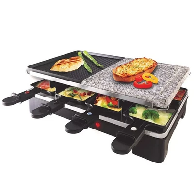 Raclette Grill 8 Personen Tischgrill Naturstein Party Grill 8 Pfännchen 1400W - Bild 1 von 3