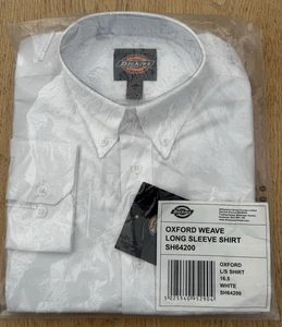 Dickies Oxford Weave White Long Sleeve Shirt 16.5" Collar New With Tags - Picture 1 of 3