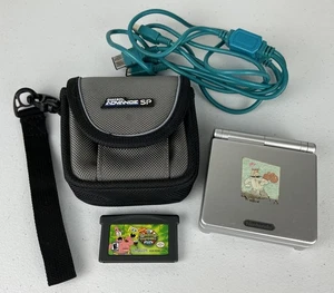 Gameboy Advance SP AGS-001 Silver With Spongebob Game, 4 Player Cable & Case - Picture 1 of 15