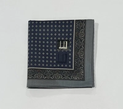 MEN HANDKERCHIEF VINTAGE DUNHILL BLUE PAISLEYS COTTON POCKET ART SQUARE 18.5 - Image 1 of 4