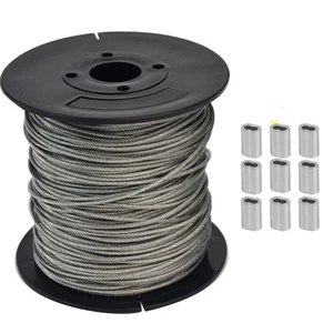 Vinyl Coated Wire Rope Dia 1/16 Inch 328 FT Length With 30 PCS Aluminum Crimp... - Picture 1 of 7