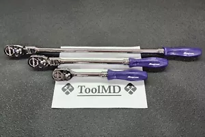 Snap-on Tools NEW 3pc DARK PURPLE 1/2" Dr Fixed & Flex-Head Ratchet Set SHLFD80A - Picture 1 of 24