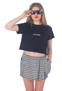- I'm Fine Crop Top Moda Lindo Tumblr Grunge Emo Eslogan - Imagen 1 de 6