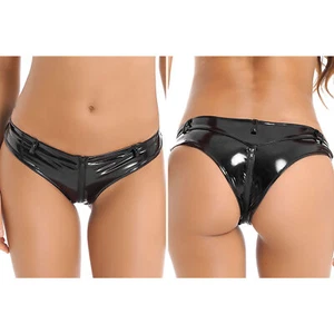Women Latex Shiny Thongs Low Rise Stretchy Briefs PVC Leather Underwear Clubwear - Picture 1 of 31