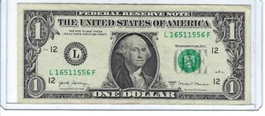 Billete de un dólar de $1 billete de lujo TRINARIO 2 triples 1s y 5s, serie # L16511556F - Imagen 1 de 3