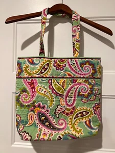VERA BRADLEY Tutti Frutti Paisley Green Pink Medium Cotton Shoulder Tote Bag - Picture 1 of 7