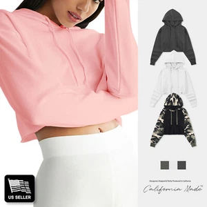 Womens Crop Top Hoodie Dance Casual Fleece Hooded Sweatshirt Gym Yoga Hip Hop - Picture 1 of 54