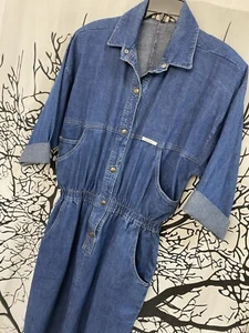 Vestido Denim Vintage IDEAS Modesto Retro Bolsillos a Presión Años 80 Western Utility Mediano - Imagen 1 de 7