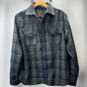 Schott NYC Spruce Color  Plaid Wool Blend Shirt Mens Medium Heavy Shacket Jacket - Picture 1 of 9