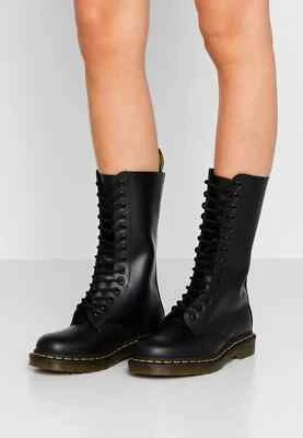 DR. MARTENS DR MARTENS 1914 SMOOTH BLACK LEATHER 14 EYE HOLE TALL LACE UP BOOTS - ALL SIZES.