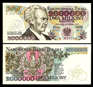 Poland 2000000 ZLOTYCH P-158 1992 ERROR:JY instead of JNY in KONSTYTUCY UNC NOTE - Picture 1 of 5