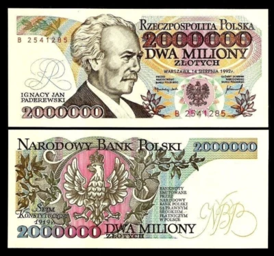 Poland 2000000 ZLOTYCH P-158 1992 ERROR:JY instead of JNY in KONSTYTUCY UNC NOTE - Image 1 of 4