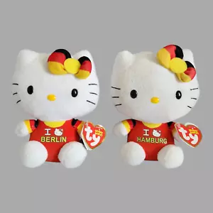 NEW Set of 2 TY Hello Kitty Beanie Babies I Love Berlin & Hamburg Germany Exclus - Picture 1 of 9