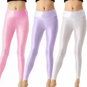 Mujer Semi Transparente Brillante Brillante Leggings Cintura Alta Deportes Correr Fitness Pantalones - Imagen 1 de 18