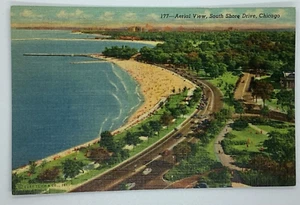 Postcard Aerial View South Shore Drive Chicago Park District beach Illinois H410 - Imagen 1 de 2