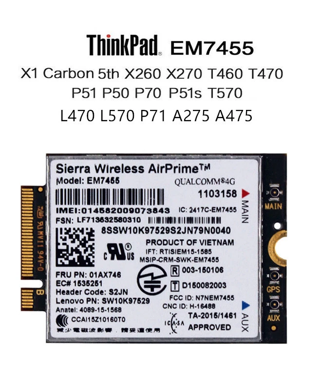 4G LTE Mobile WWAN Module For Thinkpad T570 L470 L570 P71 A275 A475 01AX746  - Image 1 of 3