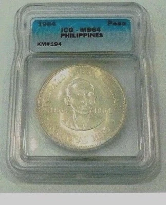 1964 PHILIPPINE PESO MABINI 100 ANNIVERSARY KM 194 MS 64 - Image 1 of 4