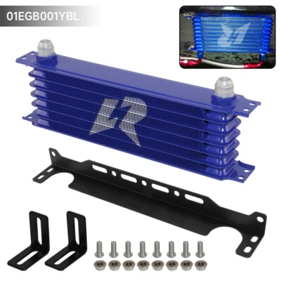 Universal 7 Rows Oil Cooler Aluminium AN10+Mounting Bracket Blue - Image 1 of 4