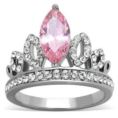 CLEARANCE---------------ANEL DE MODA DESIGN COROA ROSA CZ AÇO INOXIDÁVEL TAMANHO 7 - Imagem 1 de 4