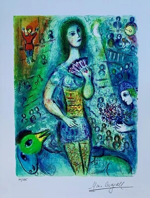 Marc Chagall CIRCUS FAN DANCER Limited Edition Facsimile Signed Giclee Art 15x11 - Image 1 of 4